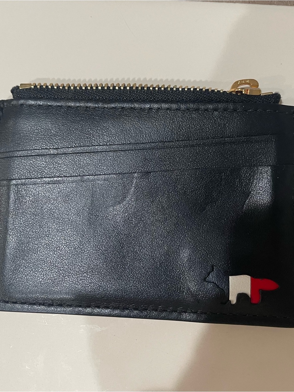 MAISON KITSUNE Black Leather Card Wallet with Red & White Fox Accent